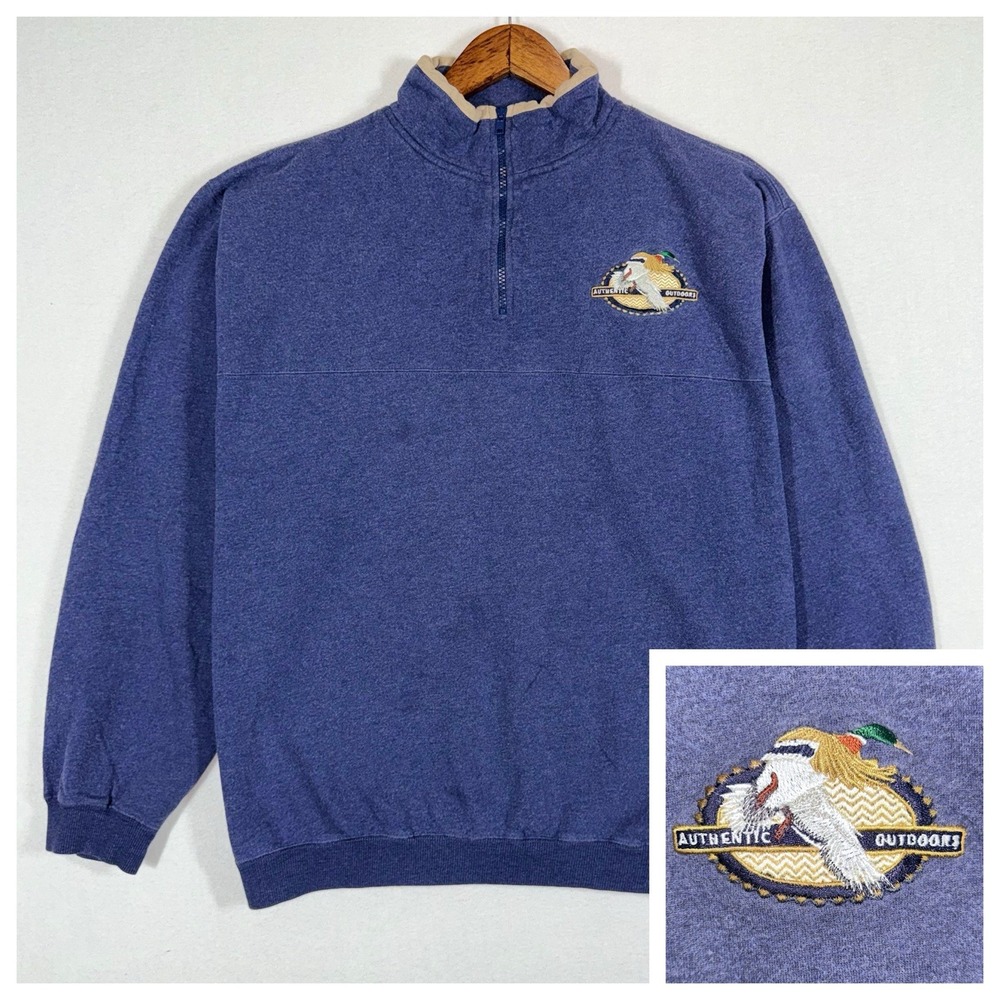 Cabelas‎ Sweatshirt Mens XL Blue Quarter 1/4 Zip Embroidered Authentic Outdoors